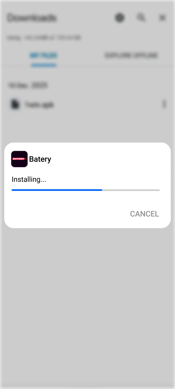 Confirm the Batery app installation to complete the mobile setup.
