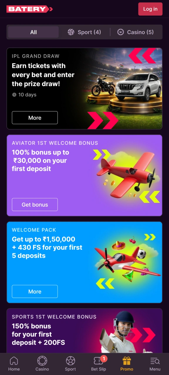 Unlock exciting promotions and exclusive bonuses in the Batery app.