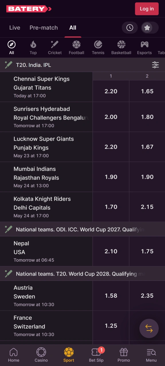Place live sports bets on the Batery mobile sportsbook app.