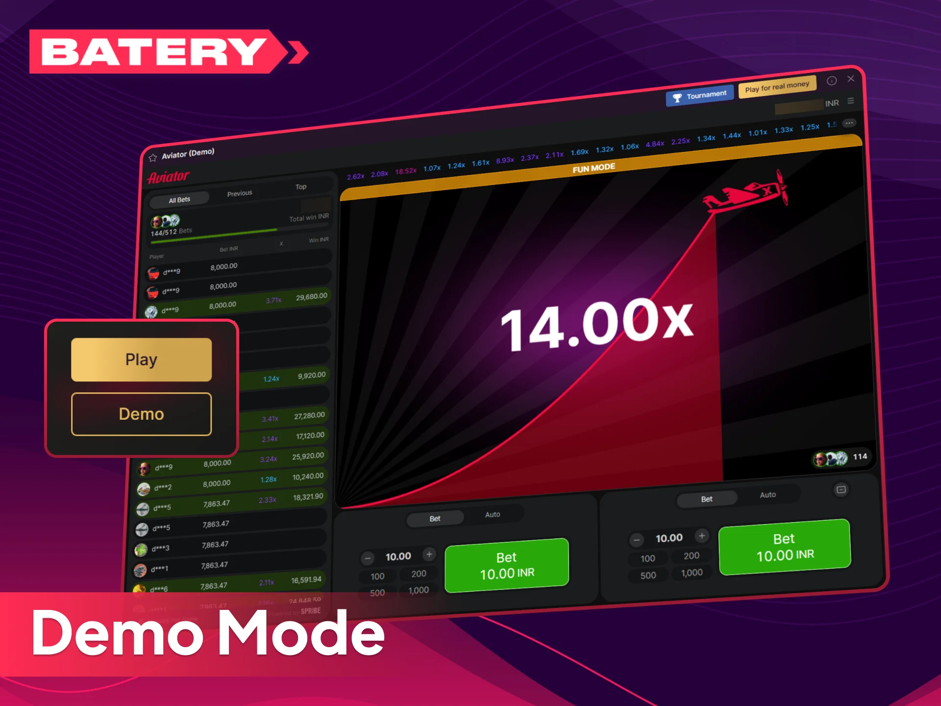 Try the Aviator demo mode to play for free.