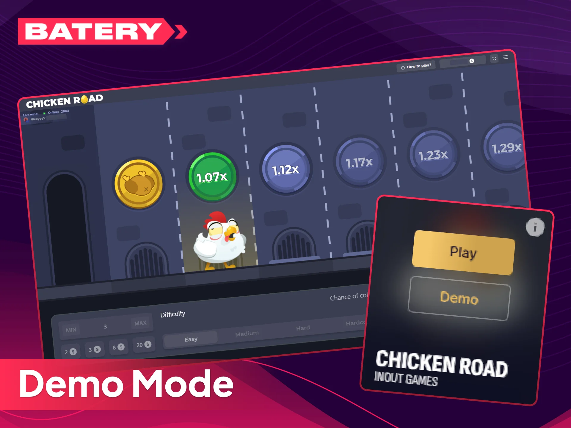 Try the Chicken Road demo mode to play for free.