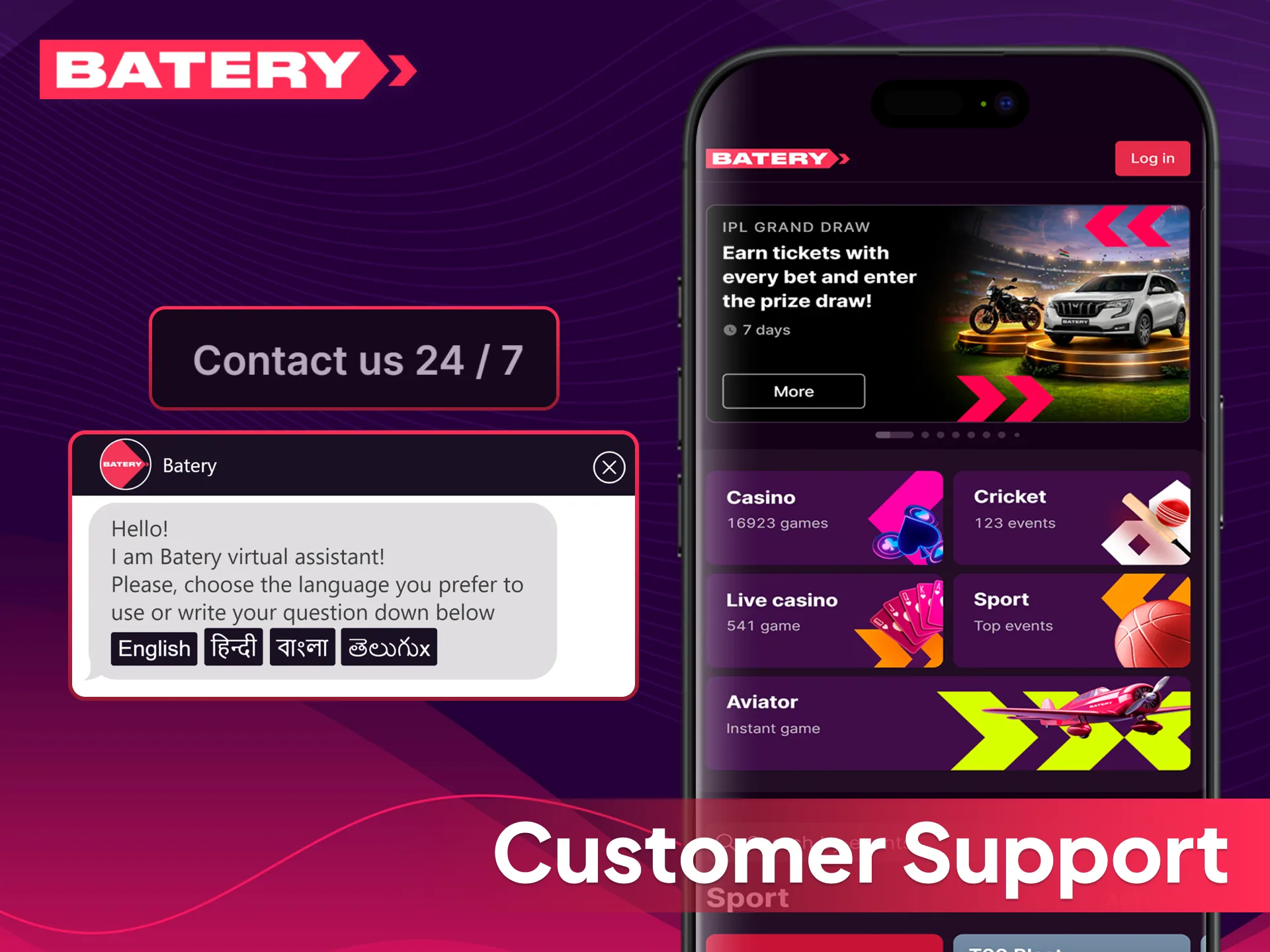 Contact Batery customer support for quick assistance with your withdrawals.