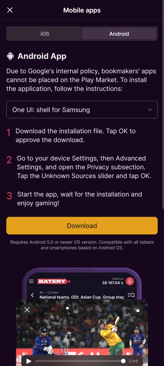 Download the official Batery mobile app on your smartphone.