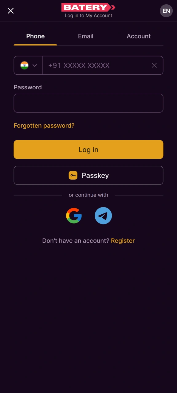 Open the Batery app on your mobile device to get started.