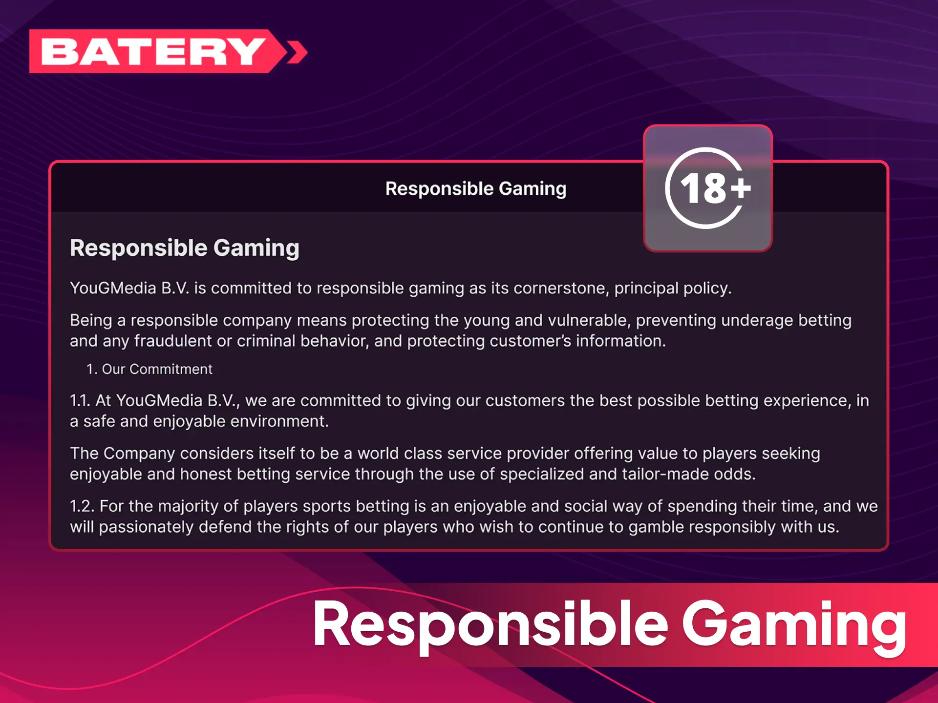 Practice responsible gaming and set your betting limits at Batery India.