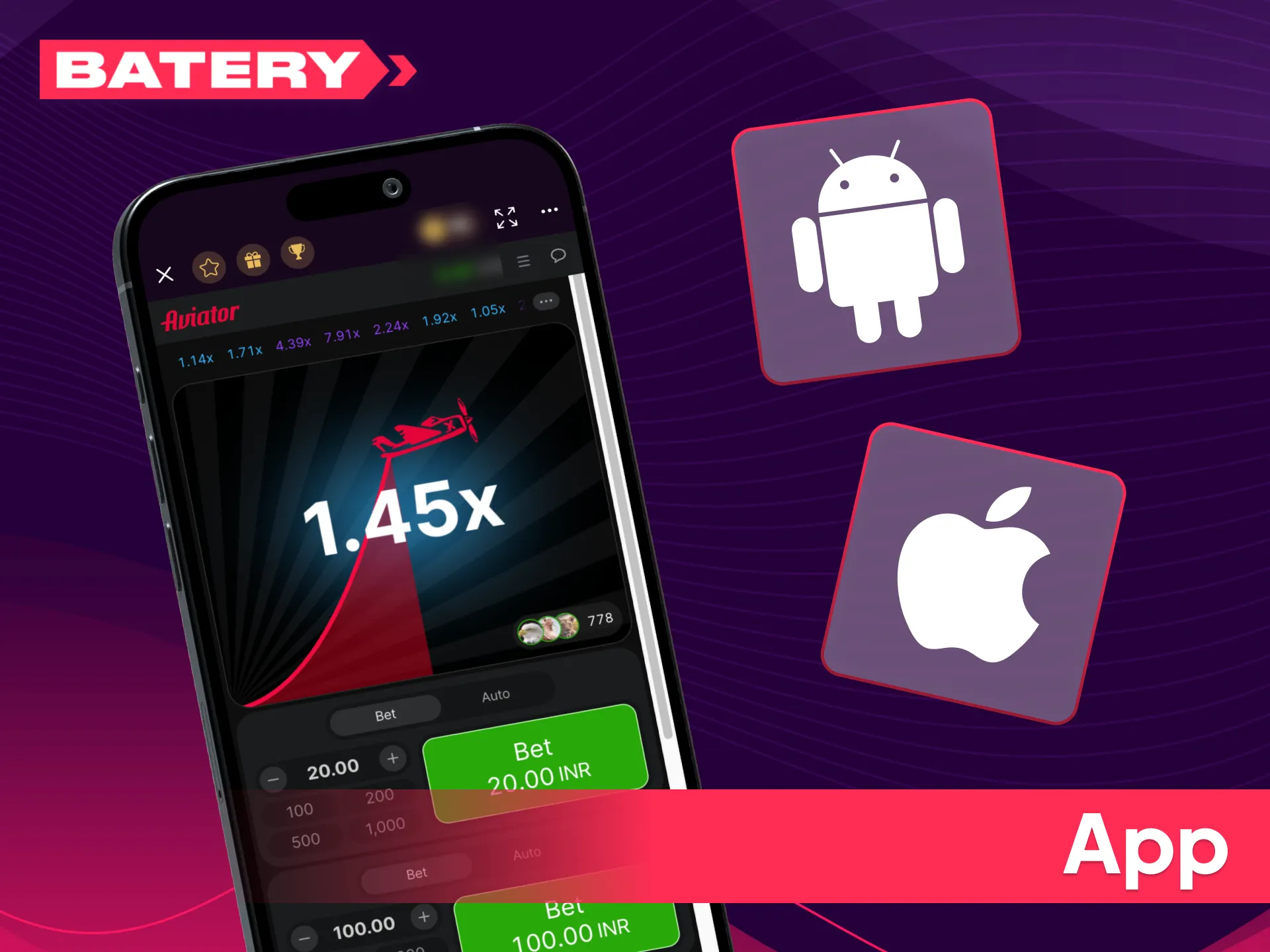 Download the Batery mobile app today, and get full access to the official Aviator crash game on the go.