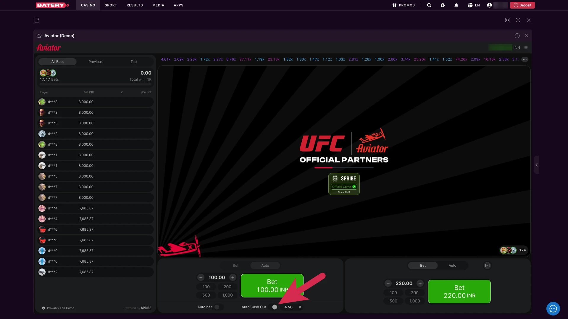 Set your target multiplier in Batery Aviator today, to secure your winnings automatically.