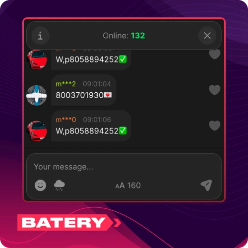 Open the live chat window at Batery casino, and interact with other active players during the round.