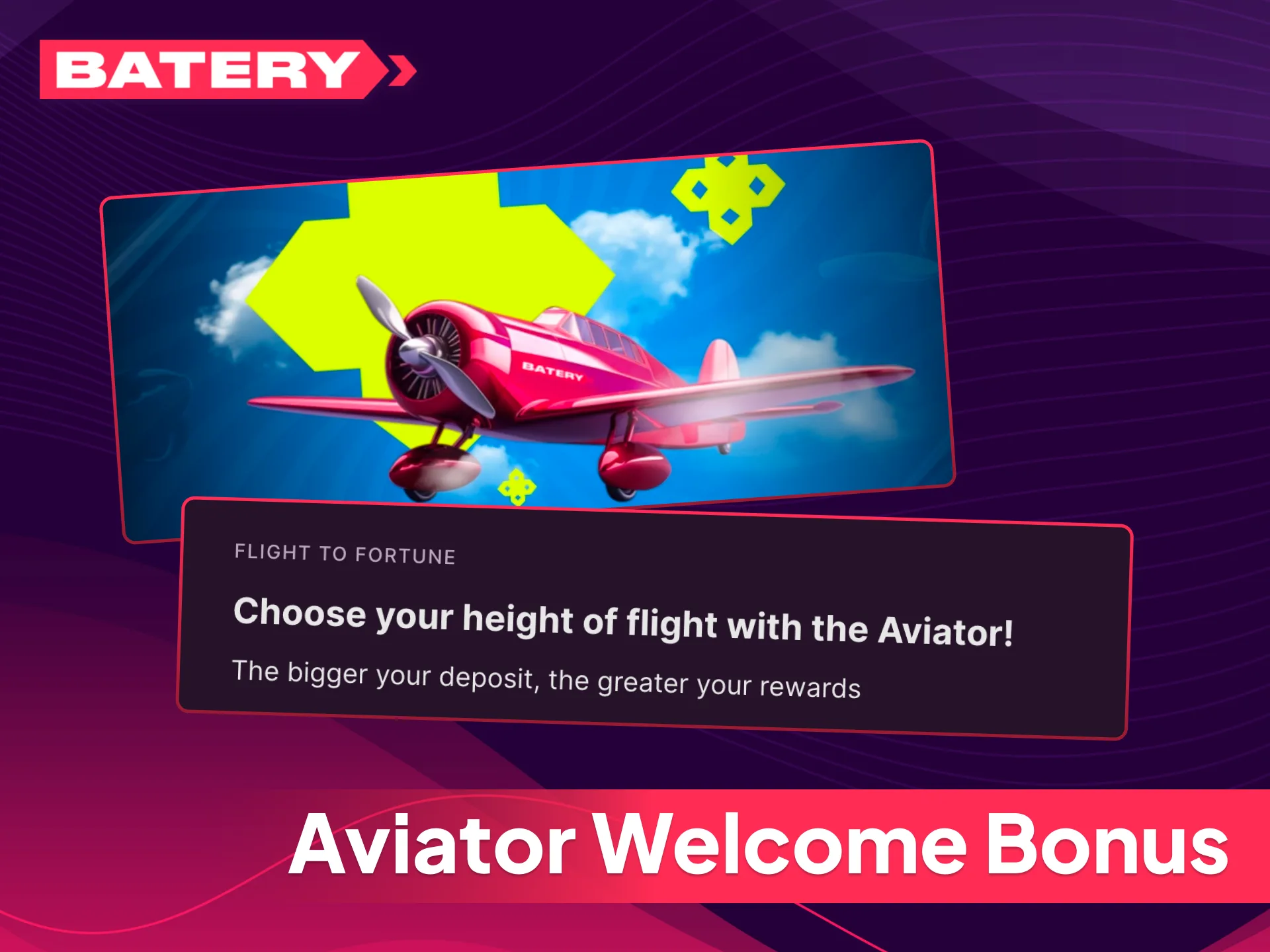 Claim your Aviator welcome bonus at Batery casino, and start playing the most popular crash game today.