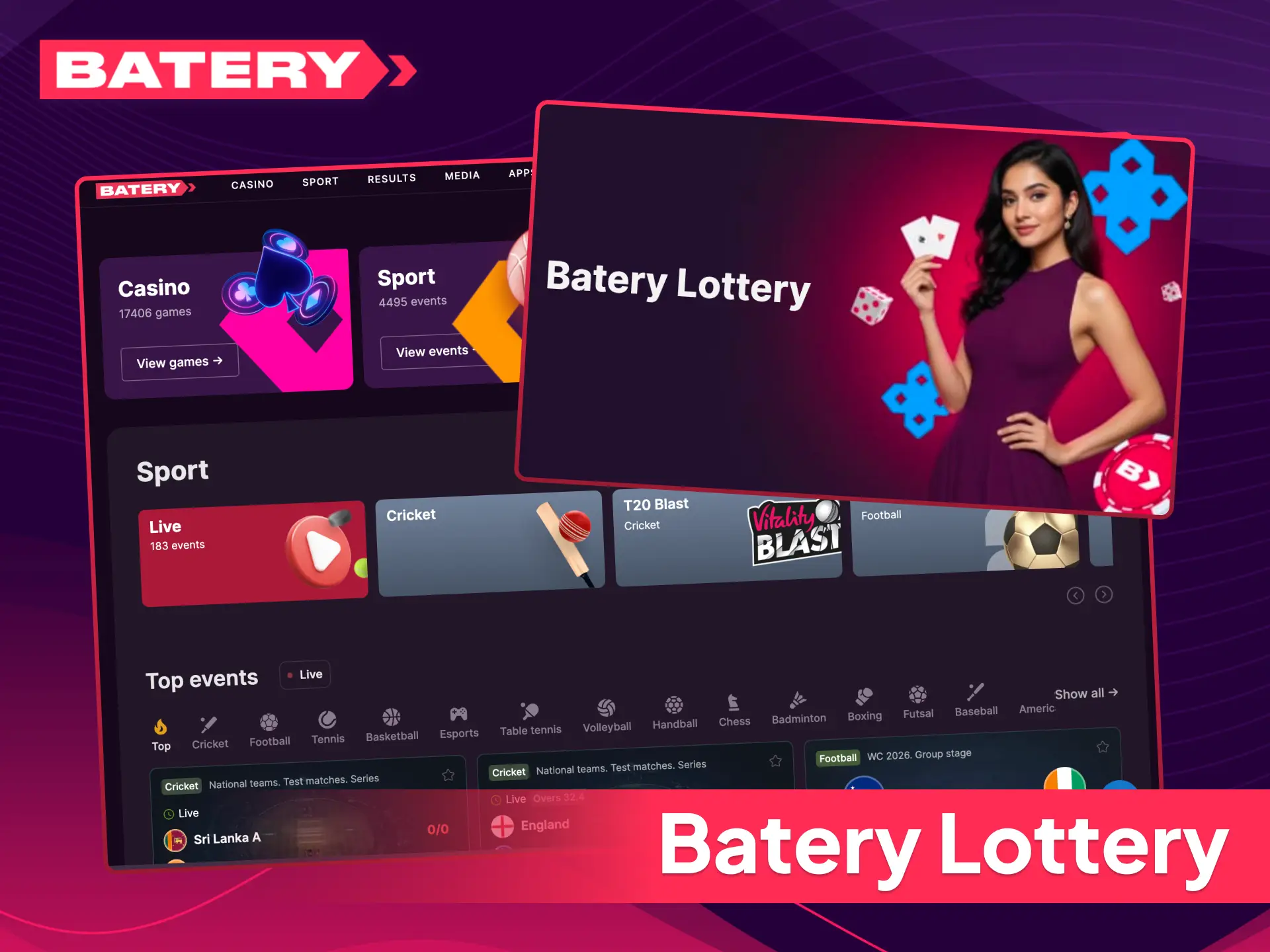 Join the Batery loyalty lottery today, and play sports or casino games to win exciting bonus prizes.