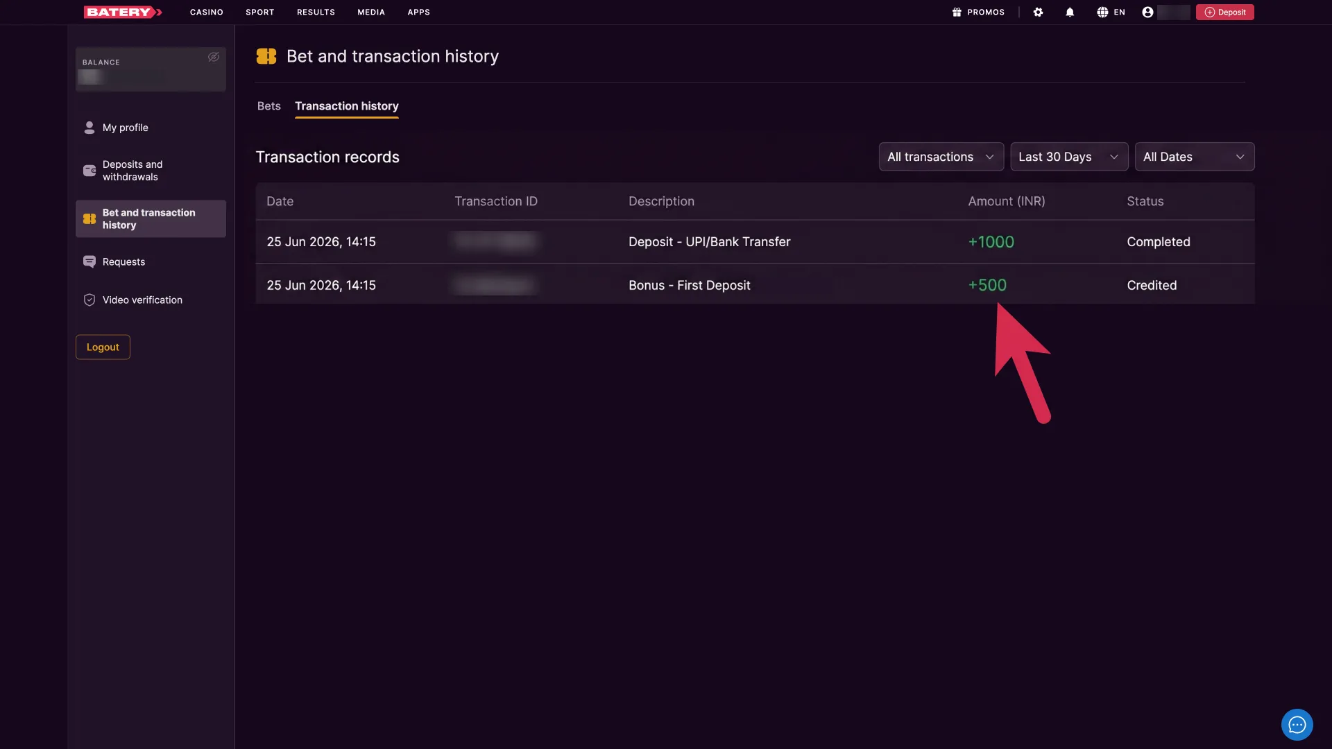 Receive your bonus automatically at Batery casino, right after your deposit is successfully confirmed.