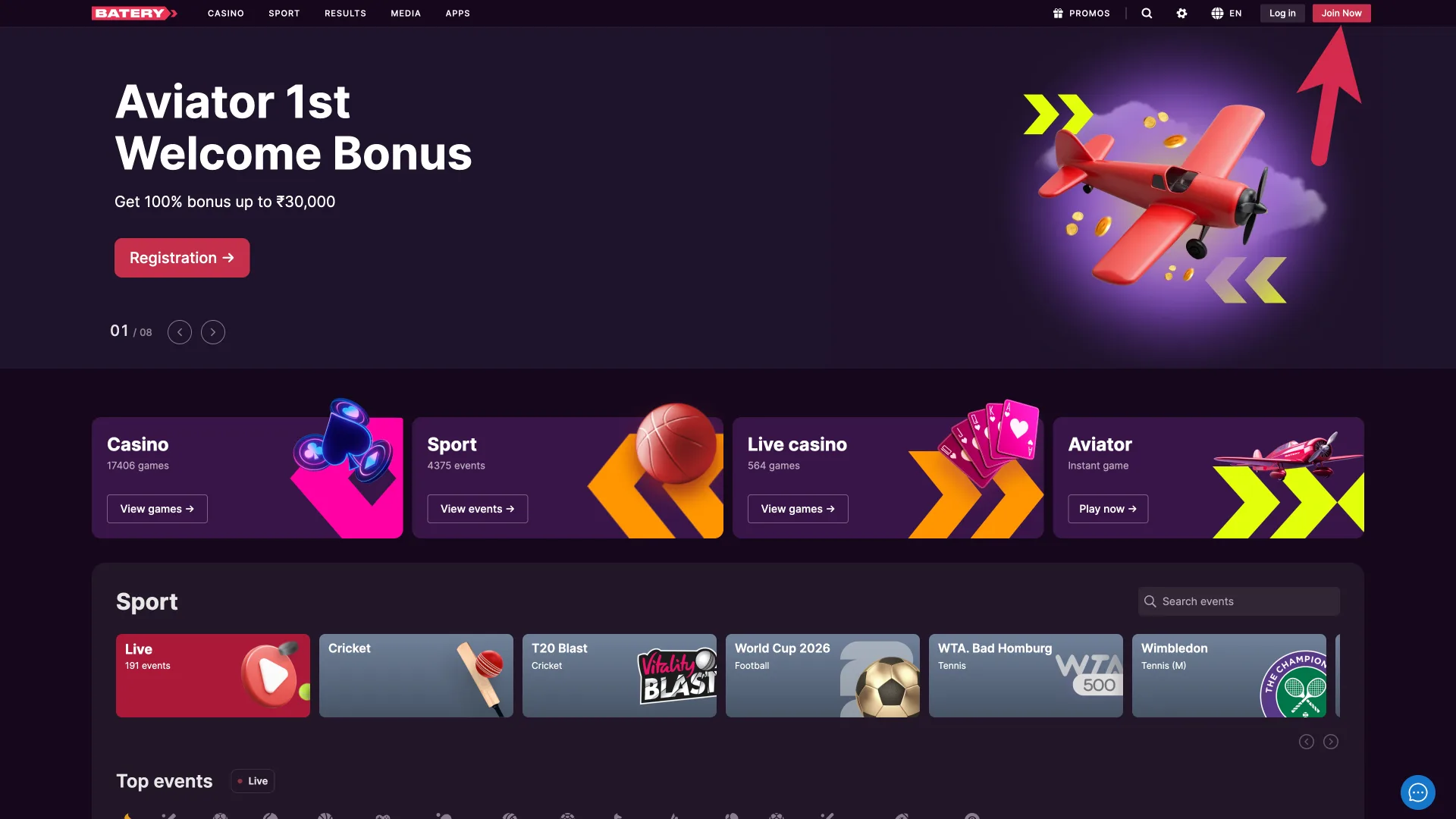 Click the join now button on the official website, and register your account at Batery casino today.
