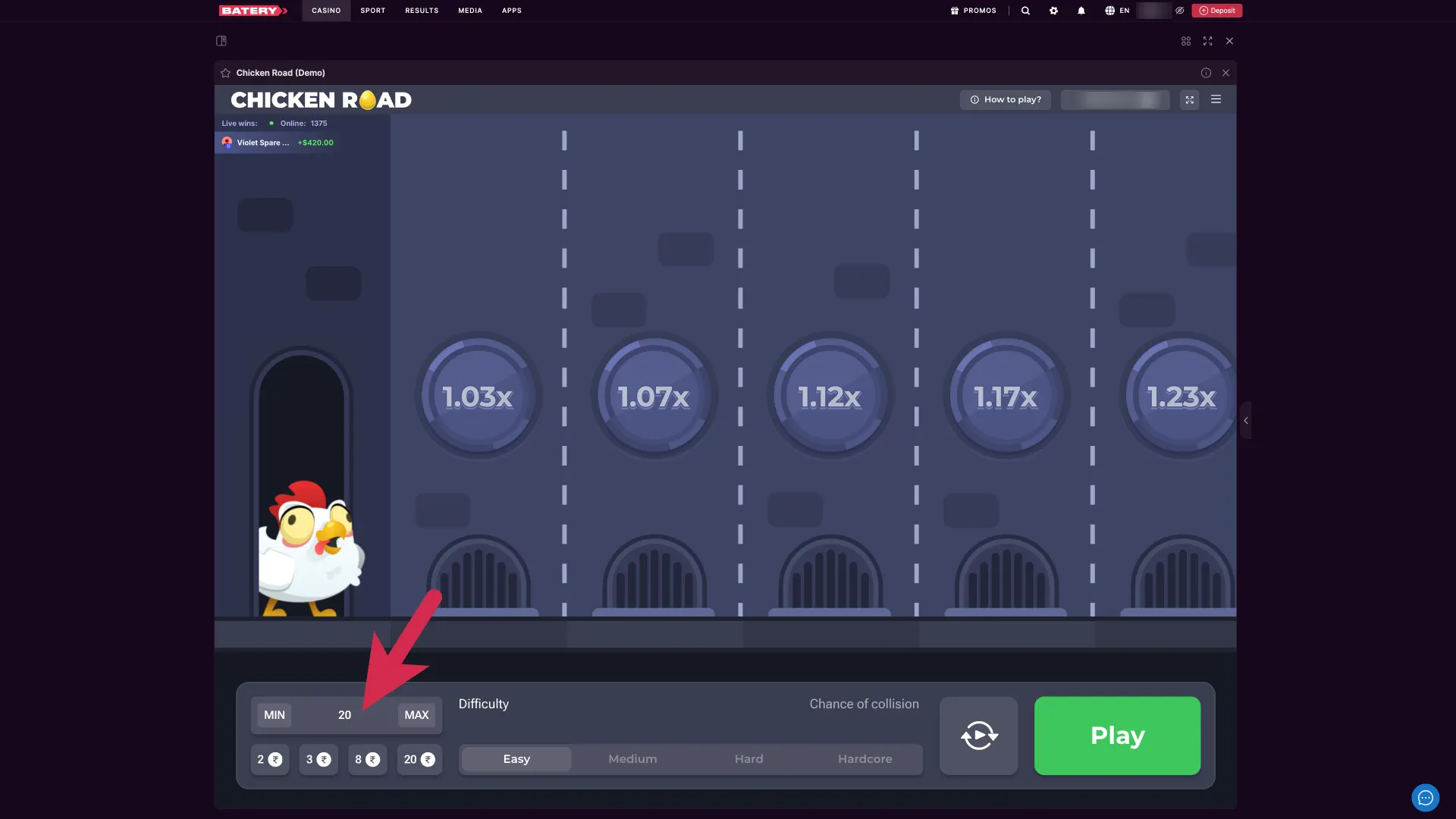 Place your bet in Batery Chicken Road today, and prepare your balance before the round starts.